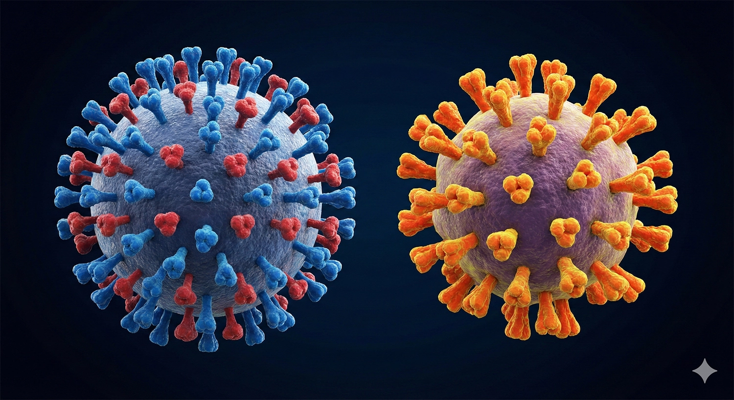 Mô hình 3D của virus cúm và virus hợp bào hô hấp RSV, những nguyên nhân phổ biến gây ra bệnh viêm phổi do virus.